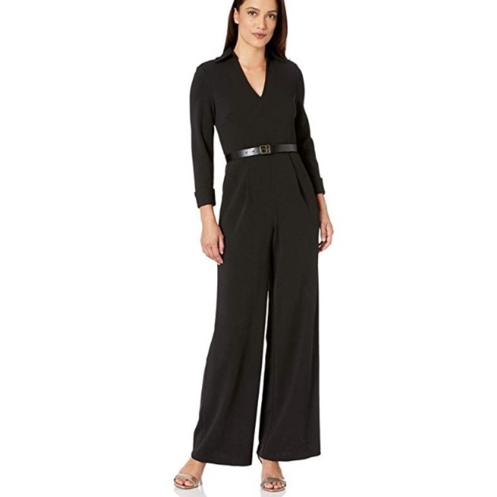 Calvin Klein Women's Belted Jumpsuit with V Neck